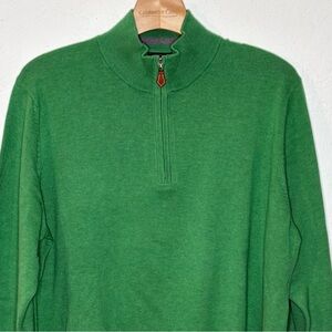 Alan Paine Men's Cotton Cashmere Sweater 1/4 Zip Green Pullover UK 44 US L Soft